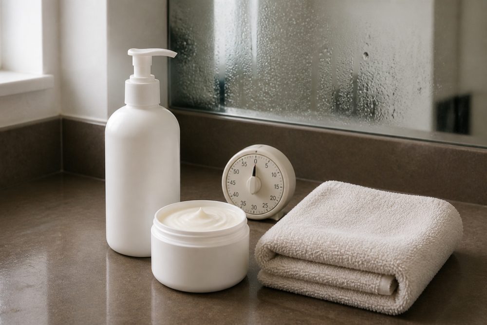 A short lukewarm shower followed by moisturiser on slightly damp skin can reduce avoidable barrier stress.