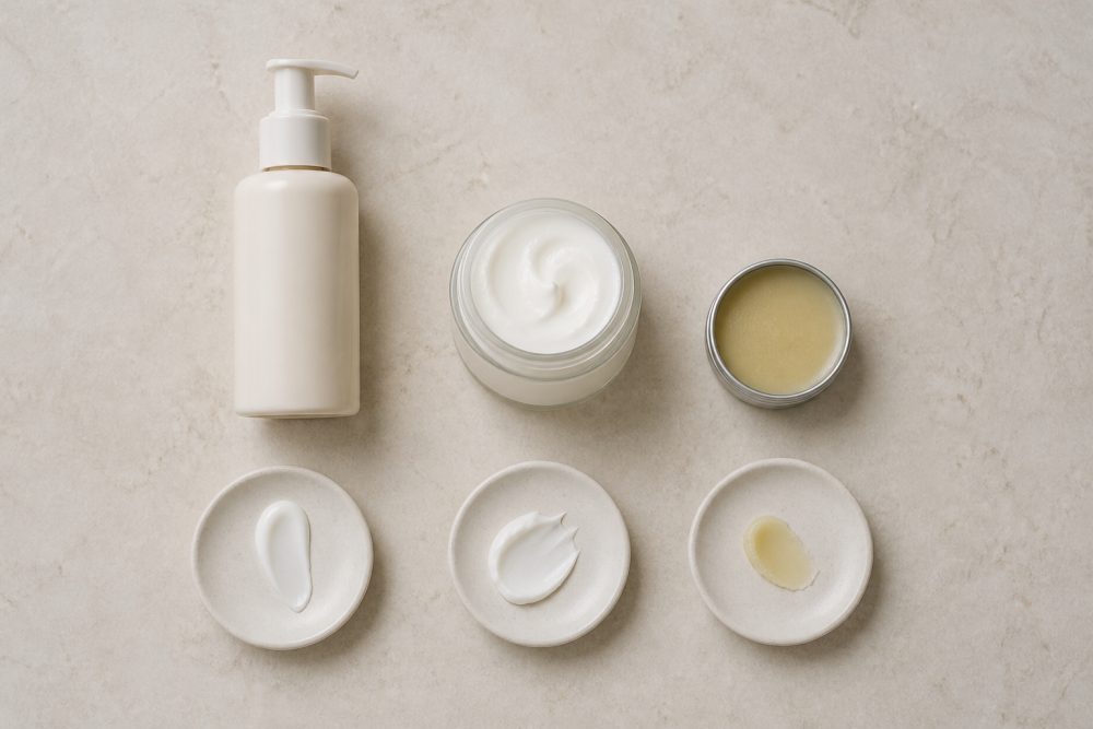 Lotions, creams and ointments differ in texture and how strongly they reduce water loss; the right choice depends on the area and severity.