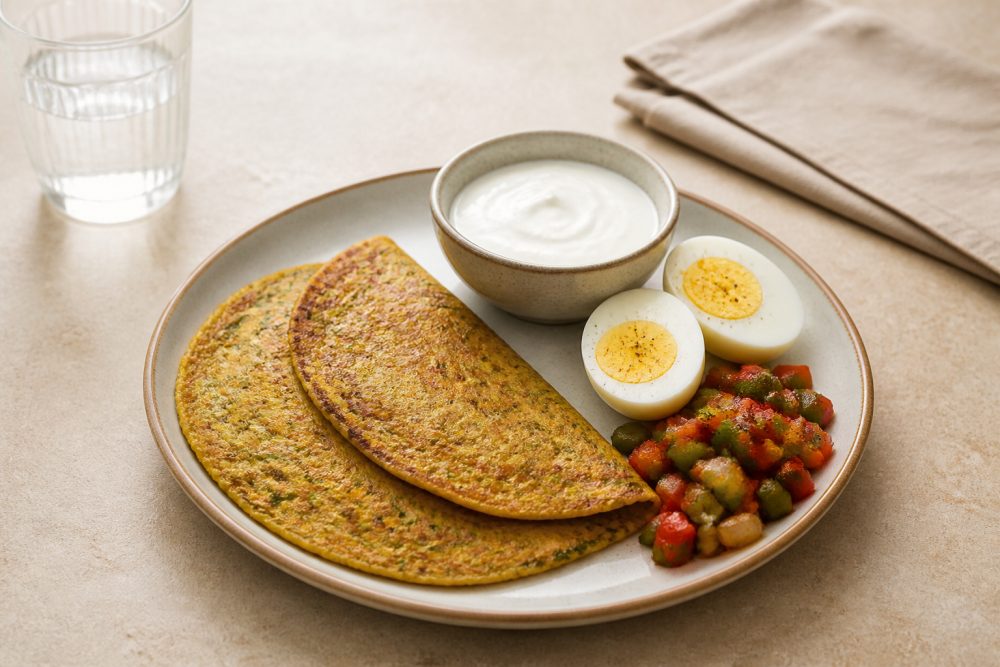 Moong chilla, curd and egg show one practical way to add protein at breakfast during weight loss.