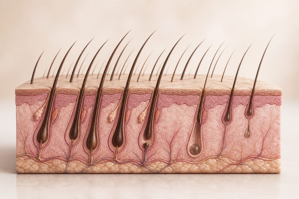 GLP-1 hair loss can present as telogen effluvium, a diffuse shedding pattern after body stress.