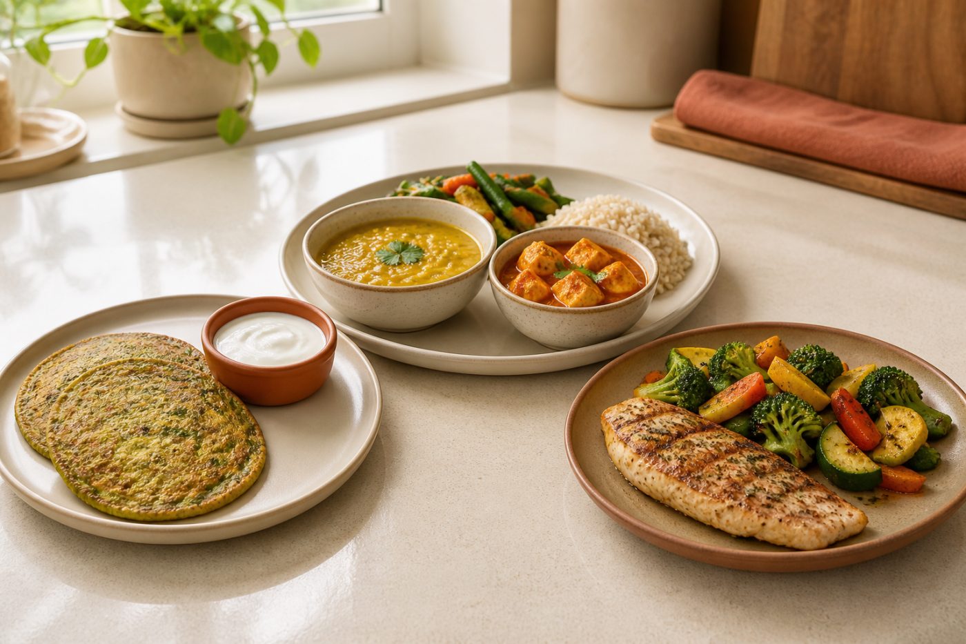 Protein timing during weight loss shown with balanced Indian meals